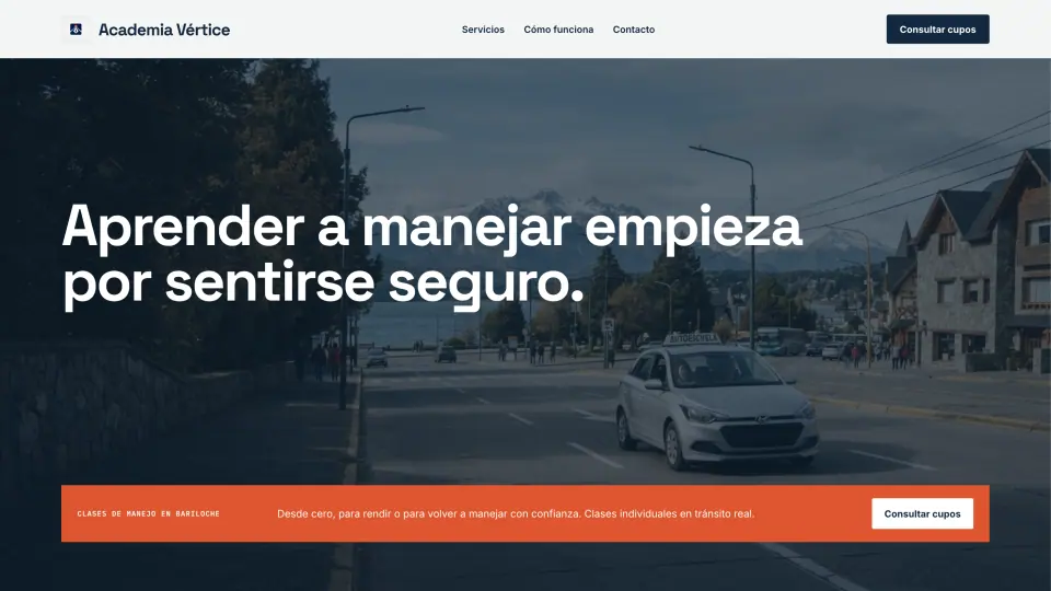 Vista de la web ilustrativa de Academia Vértice.