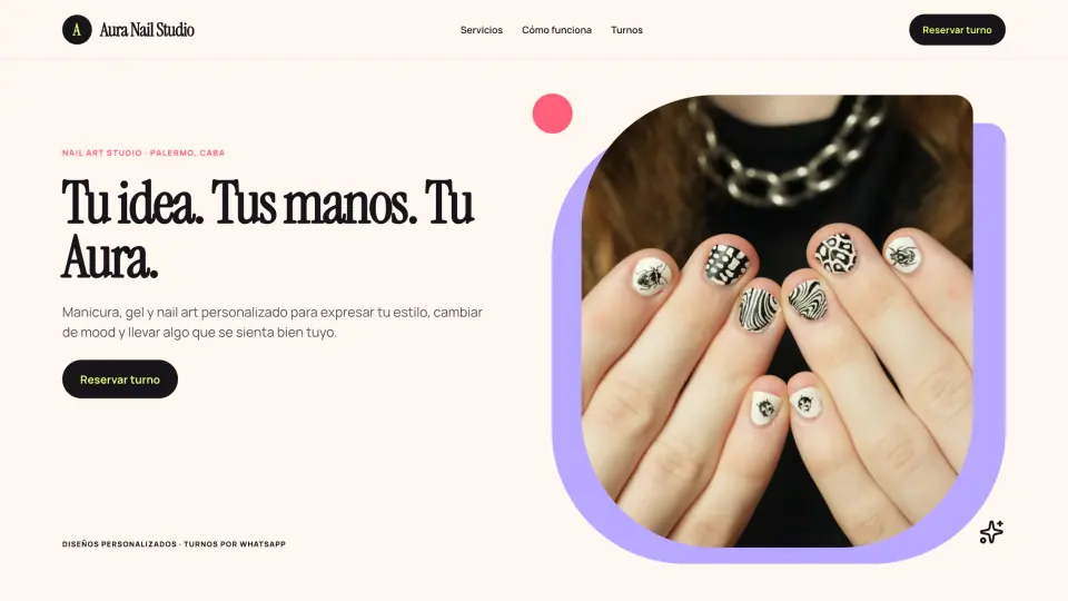 Vista de la web ilustrativa de Aura Nail Studio.