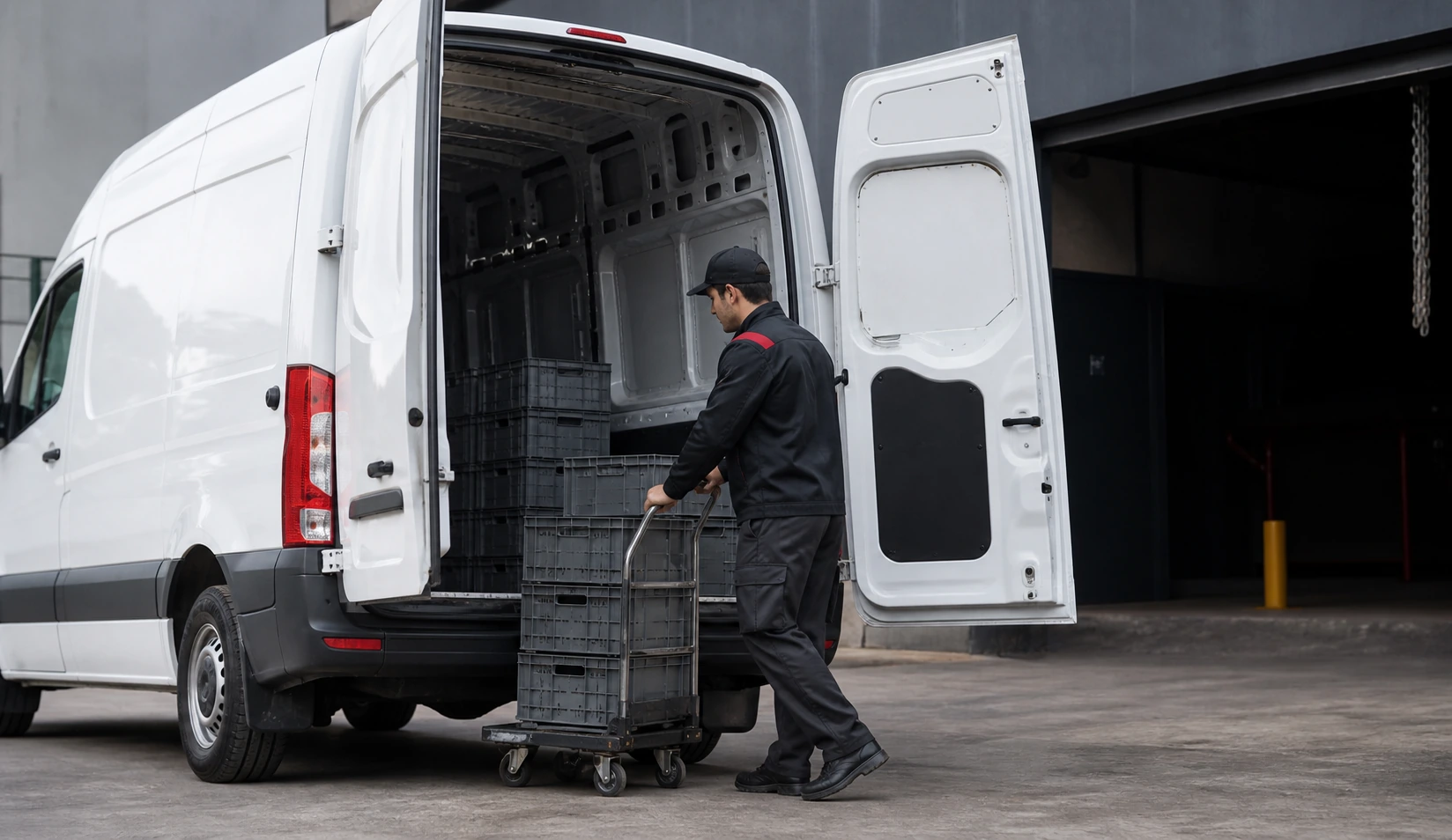 Operario cargando cajas en un utilitario