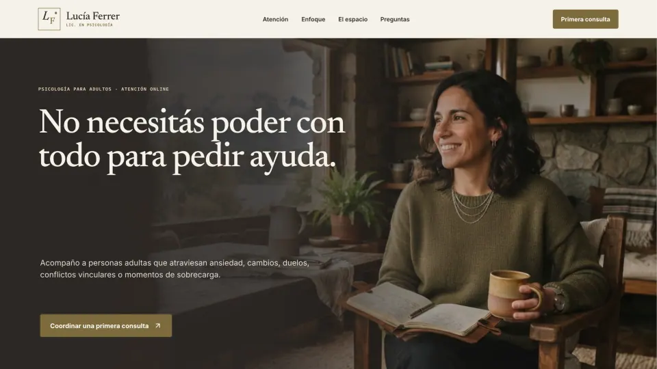 Vista de la web ilustrativa de Lic. Lucía Ferrer.